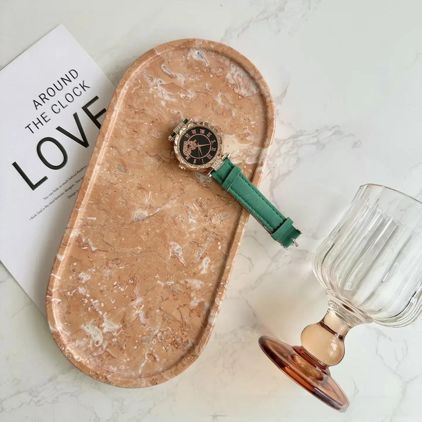 Luxury Green Marble Oval Tray: Bathroom Organizer & Fruit Serving Platter, Waterproof Stone Decor for Hotel Spa Home Kitchen