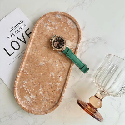 Luxury Green Marble Oval Tray: Bathroom Organizer & Fruit Serving Platter, Waterproof Stone Decor for Hotel Spa Home Kitchen