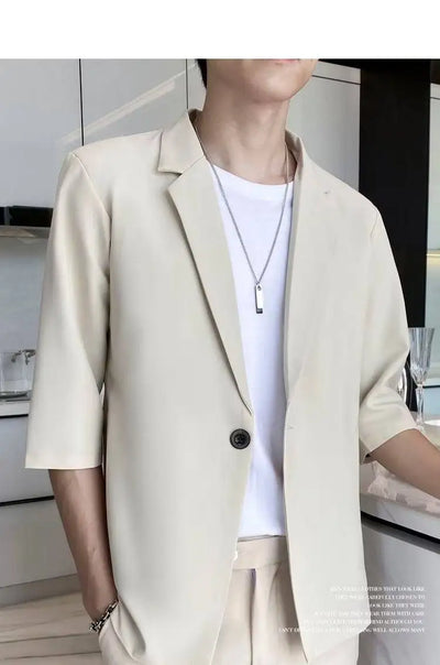 Summer Short Sleeved Blazer Men Fashion Social Mens Dress Jacket Korean Loose Casual Suit Jacket Mens Office Formal Blazer M-3XL