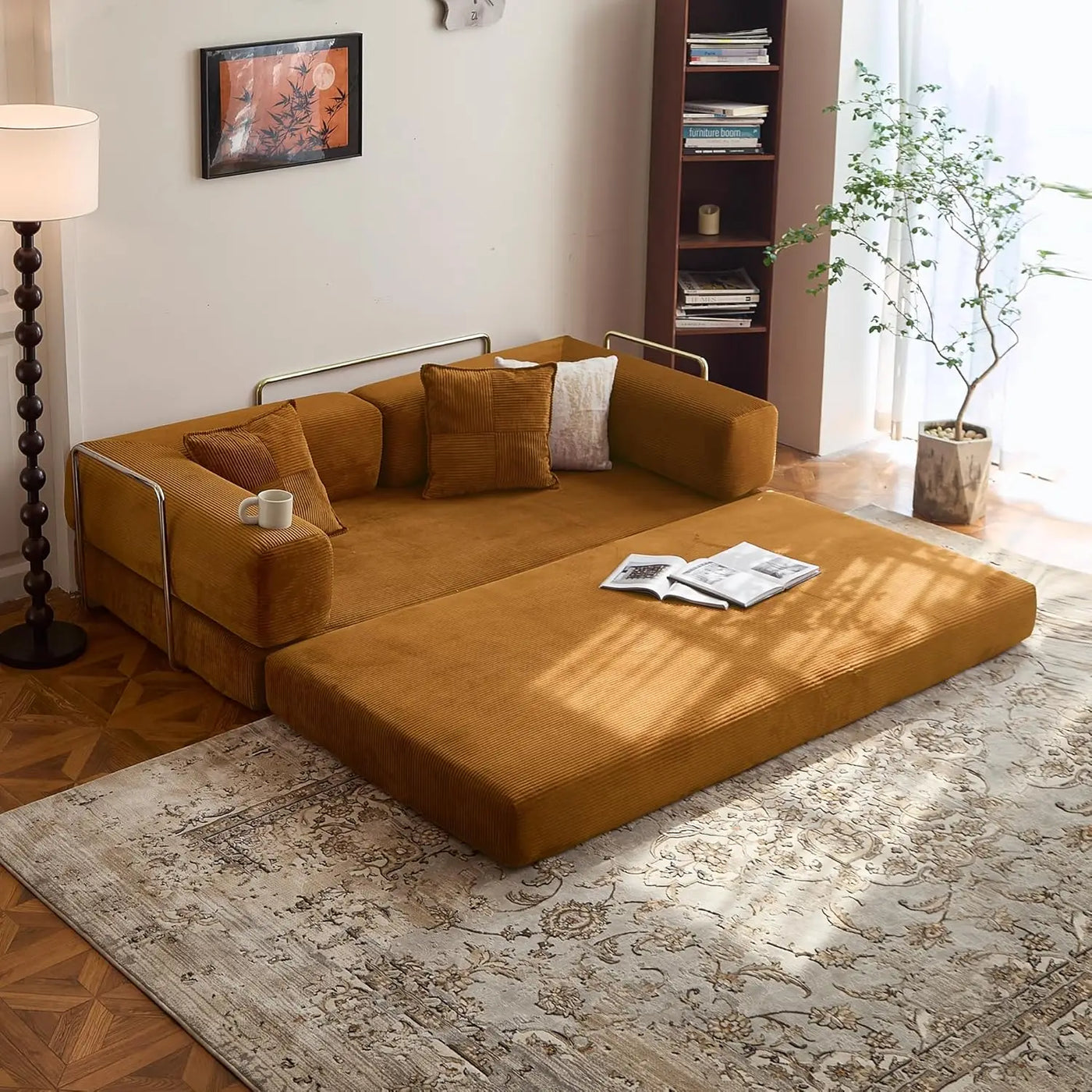 78.8" Convertible Compression Sofa: Corduroy Modular Bed, Arms & Backrest