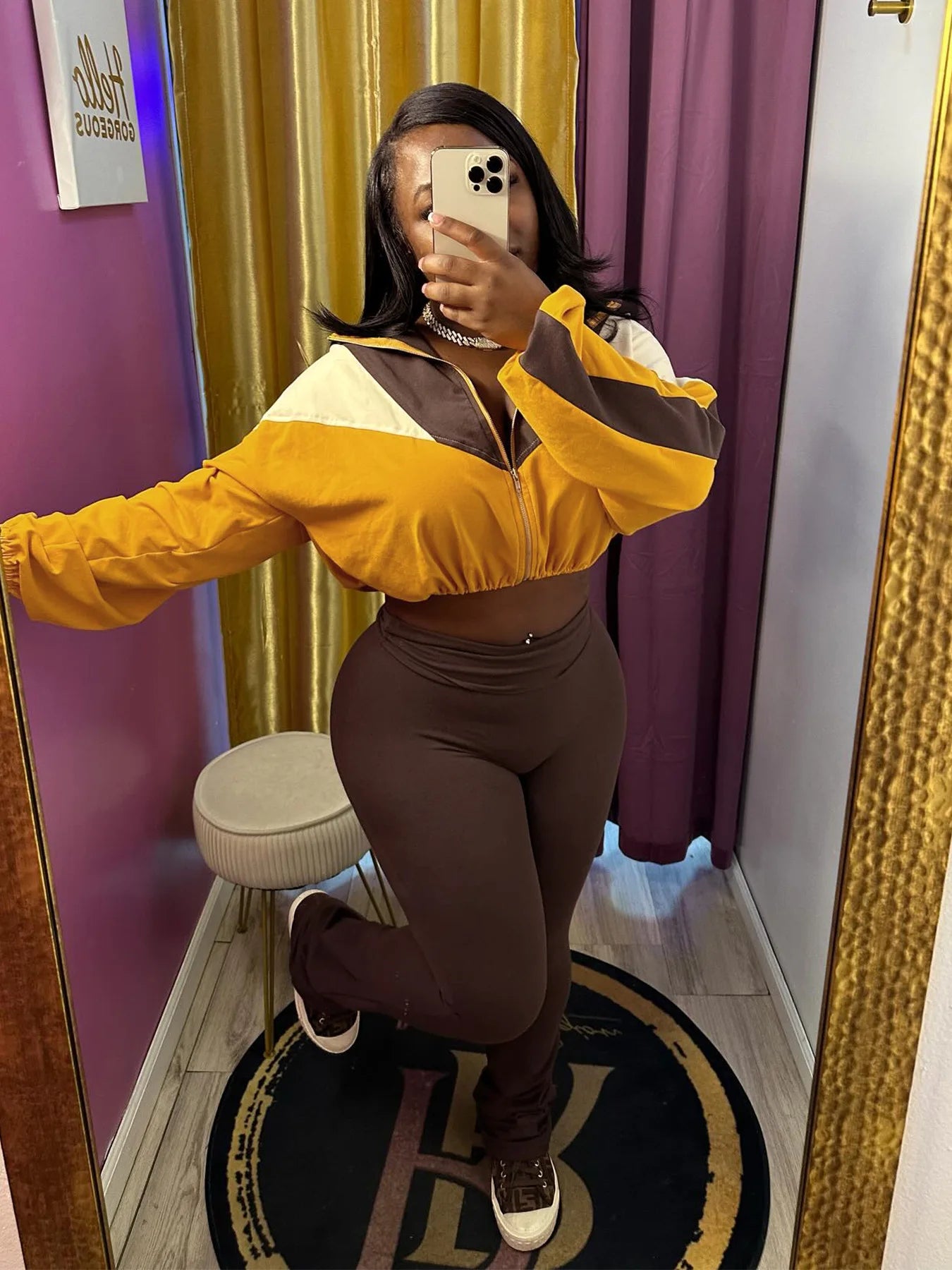 FAGADOER Color Block Street 2 Piece Set Outfit Casual Zip Drawstring Crop Top + High Waist Flare Pants Suit Autumn New Activwear