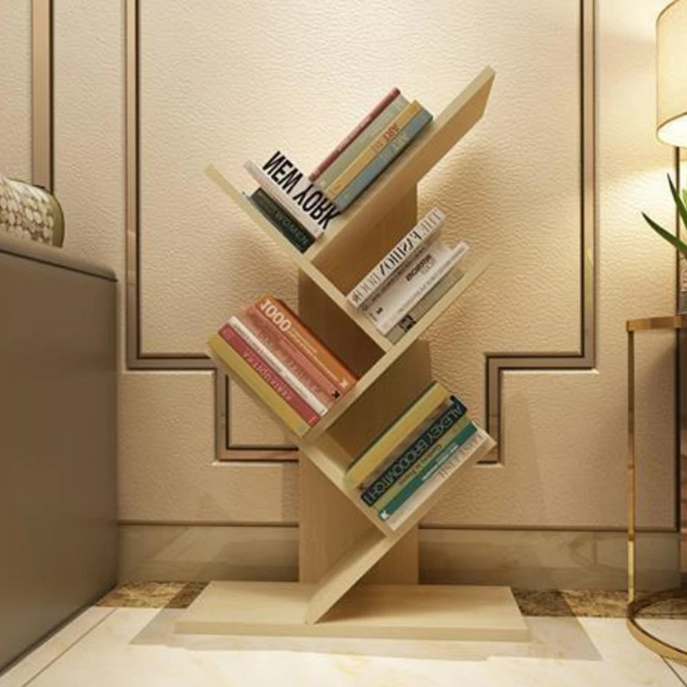 Rustic Standing Tree Bookshelf Wood Display Rack For Home Office Decoration Storage Organizer Shelf Bookcase