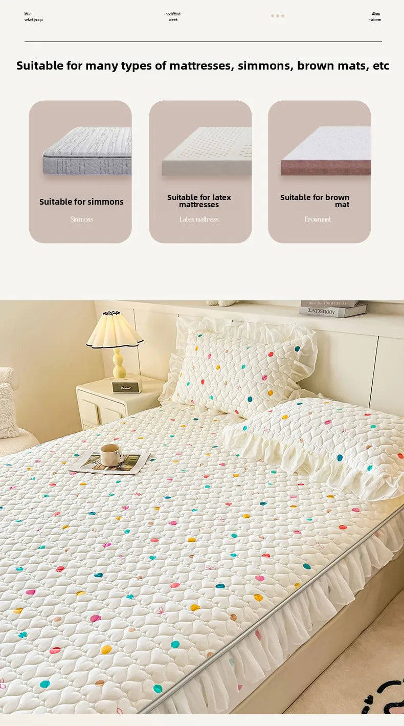 2025 New Single Bed Hat Korean Lace Bed Sheet Cover Chiffon Princess Wind Ins Cotton Four Seasons Bedspread Protective Cover