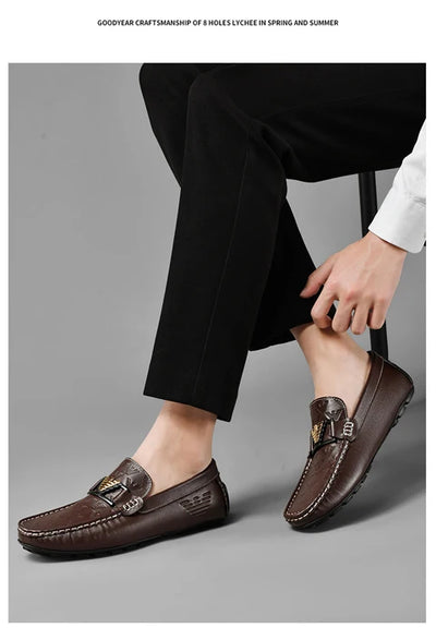 High-end Top-grain Cowhide Korean-style Bean Shoes, Men's Genuine Leather Breathable Business Casual Leather Shoes, Men's Shoes