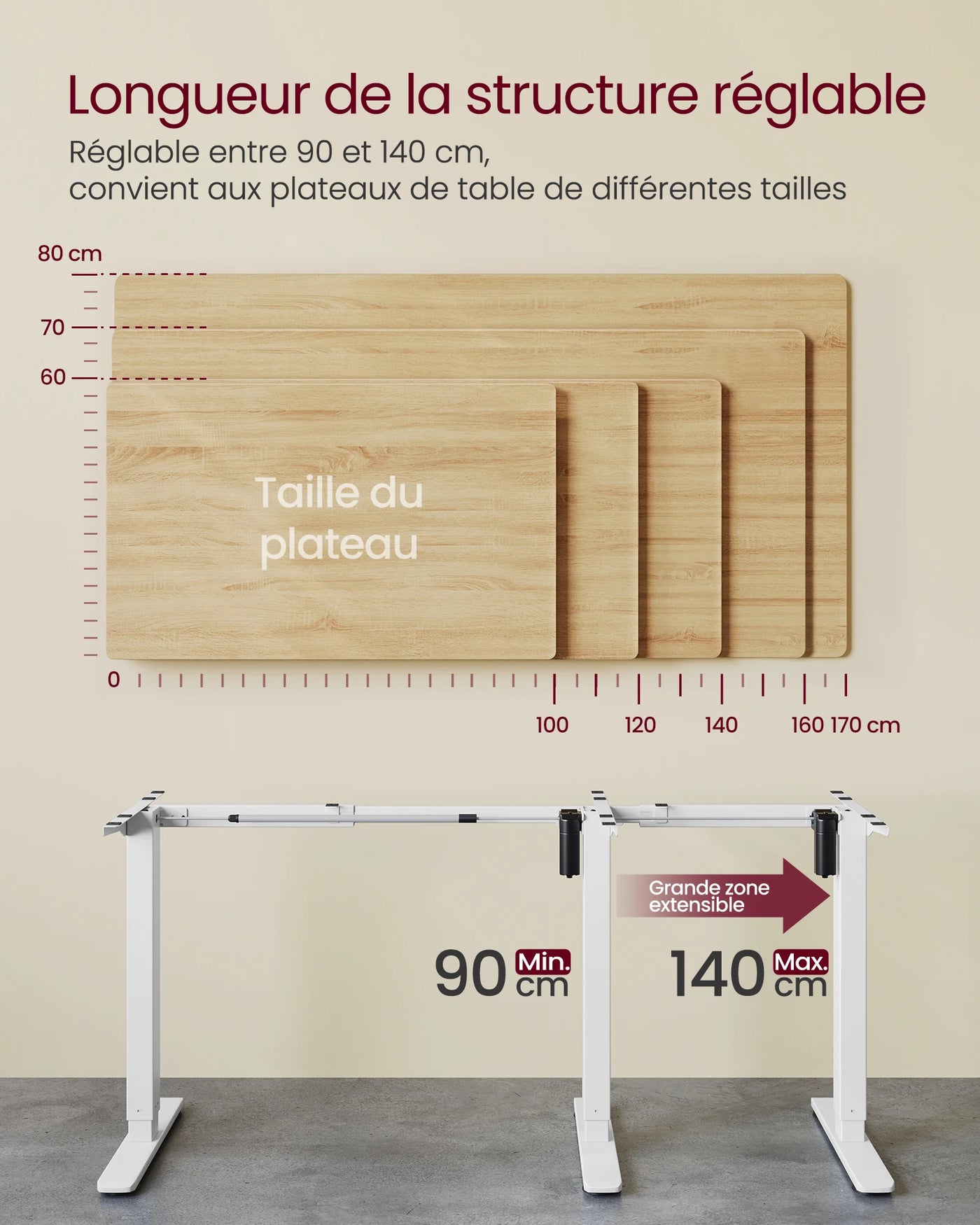 Electric Height Adjustable Desk, without Table Top, with 2 Hooks, 3 Height Memory Function, Steel, Matte White