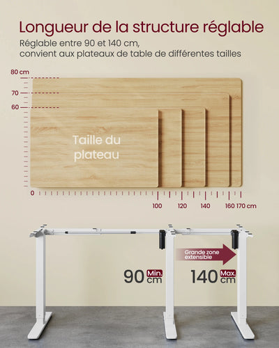 Electric Height Adjustable Desk, without Table Top, with 2 Hooks, 3 Height Memory Function, Steel, Matte White