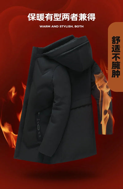 Fashion Men Long Parkas Coat Solid Slim Fit Warm Thicken Jacket Outwear Windproof Coat Hooded Cotton-padded Zipper Windbreaker