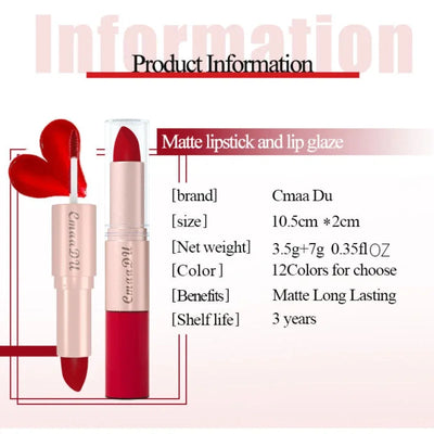 2 In 1 Double-ended Lipstick Lip Liner Pen Matte Pigment Non-stick Cup Skin Color 24H Lasting Waterproof Makeup Beauty Cosmetics