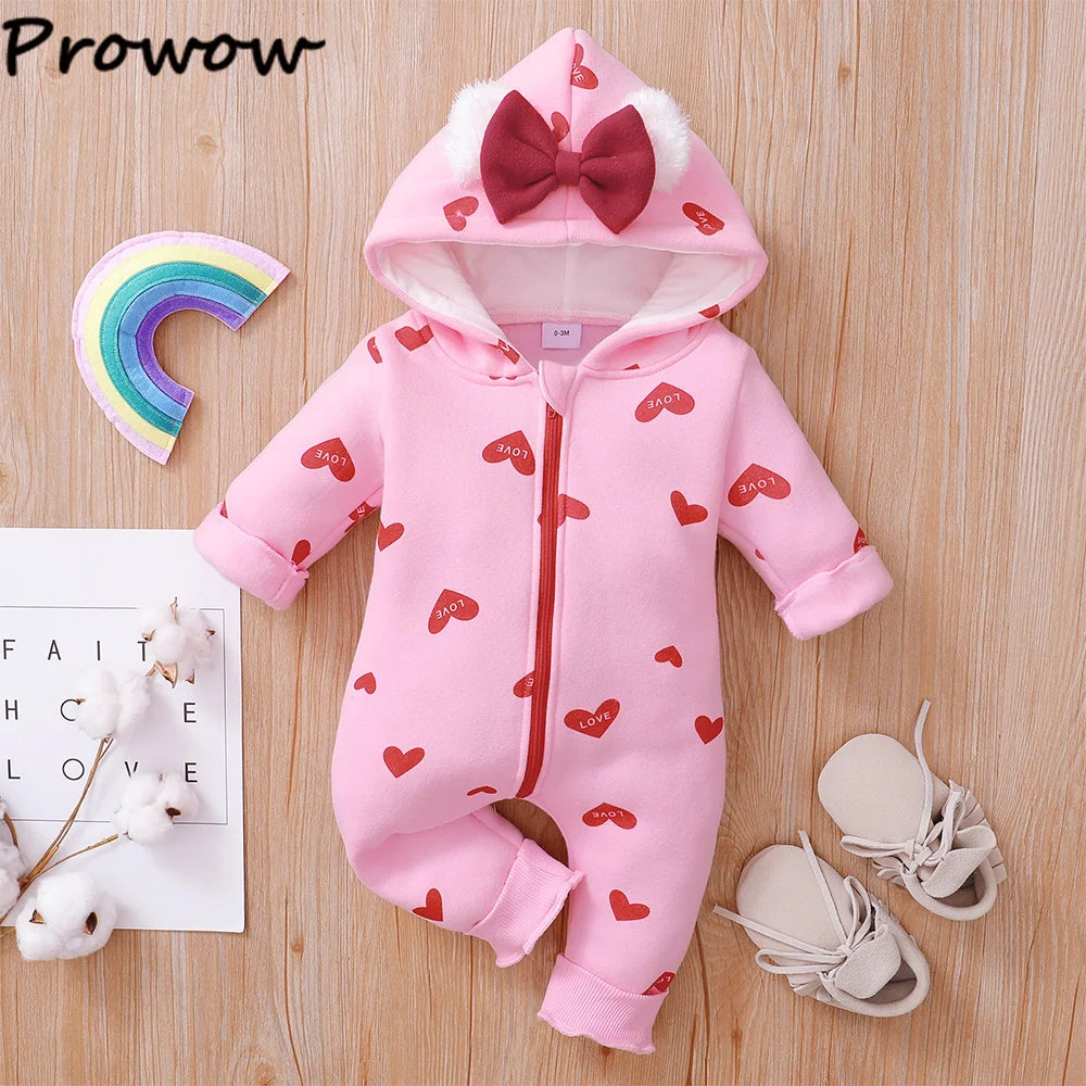 Prowow Cartoon Fox Baby Winter Clothes Romper Jumpsuit For Newborns Zipper Cute Ears Hooded Thicken Infant Overalls For Children