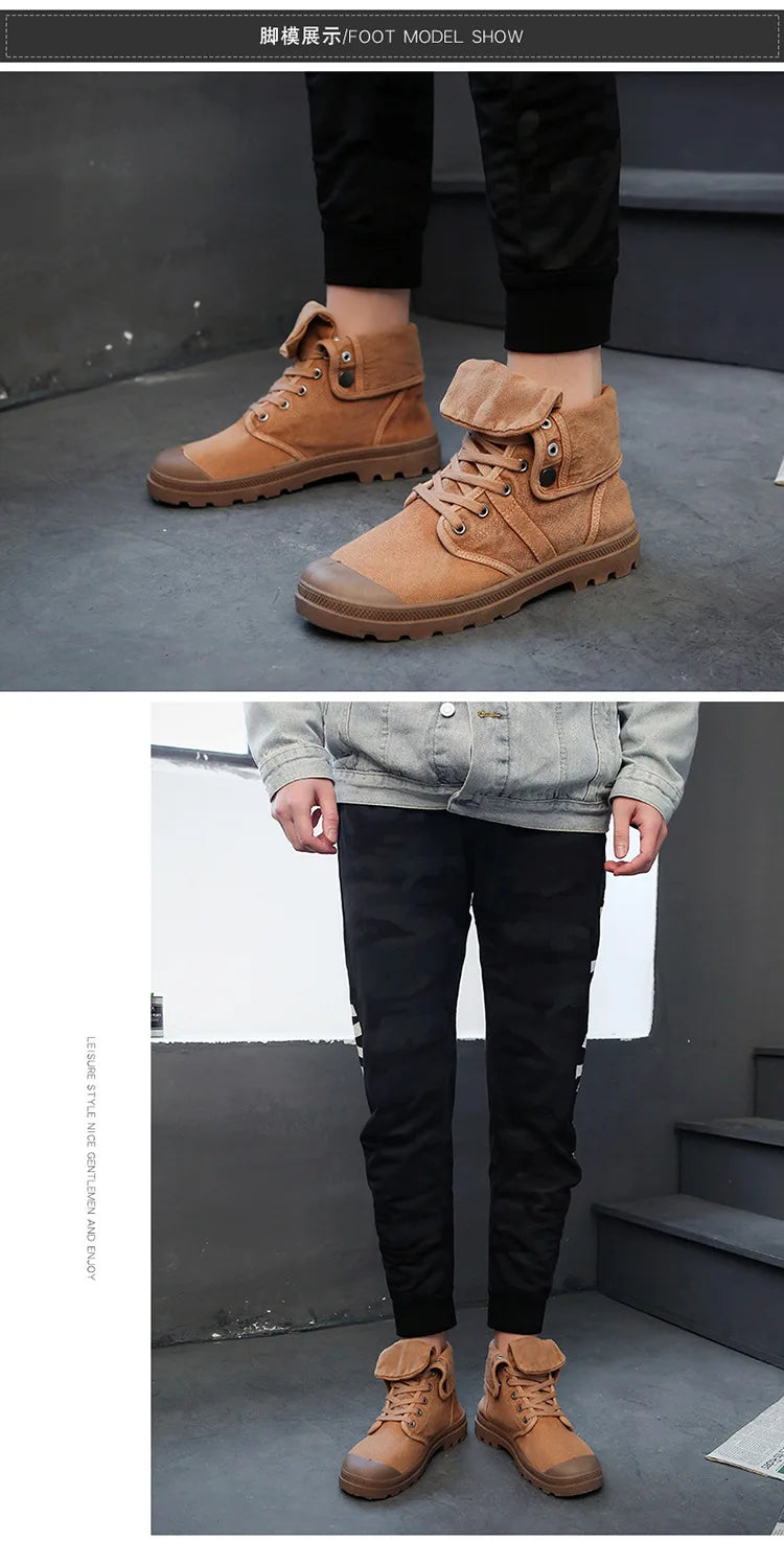 Ankle Boots for Men Sneakers Lace-up Outdoor Men Casual Shoes Flats Breathable Comfortable Canvas Shoes Male Zapatos Hombre