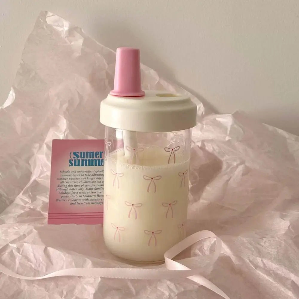 Portable 500ml Straw Cup Plastic Bowknot Cup With Lid Straw Large Capacity Water Bottle Juice Milk