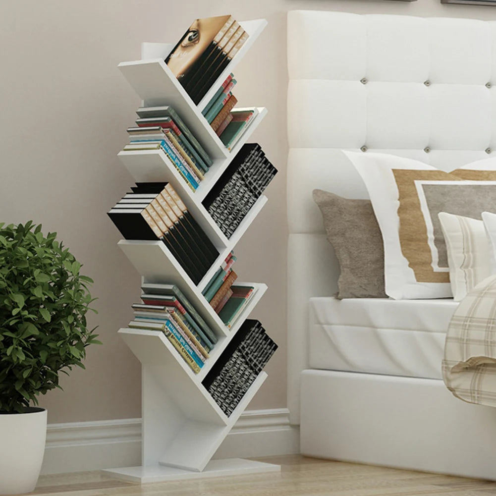 Rustic Standing Tree Bookshelf Wood Display Rack For Home Office Decoration Storage Organizer Shelf Bookcase