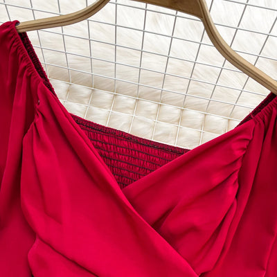 Chic Puff Long Sleeve Criss-cross Slim Blouse Korean Fashion Pleated Crop Top Sexy Shirt Hotsweet Spring Autumn Women Clothes