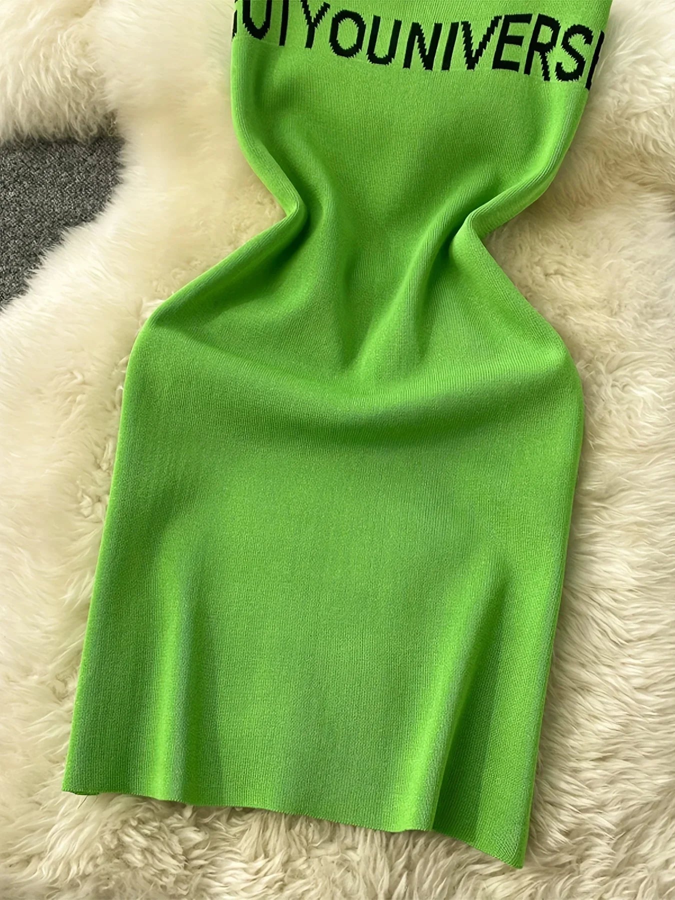 2026 Green Summer Letter Print Cami Dress Casual Sleeveless Bodycon Spaghetti Dress Women's Clothing Outfits Short Sundress