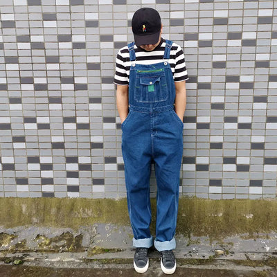 Men's Overalls Jumpsuit Large Size Strap Straight Blue Jeans With 7 Pockets