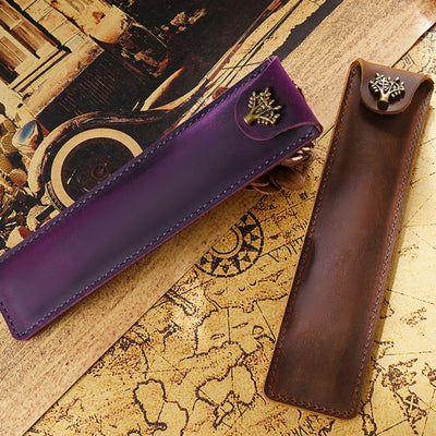 Genuine Leather Pen Case Cowhide Stationery Pencil Holder Bag Pen Pouch for Travel Notebook Journal Pen Cover