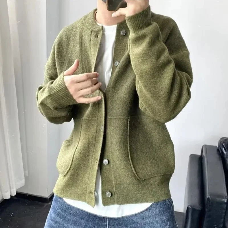 Autumn Winter New Style Men's Knitted Cardigan Sweater Casual Pure Color Lazy Fashion Youth Versatile Knitwear Coat