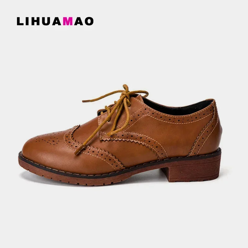 British style single shoes for women 2024 college style carved rough heeled leather shoes with student straps Oxford shoes