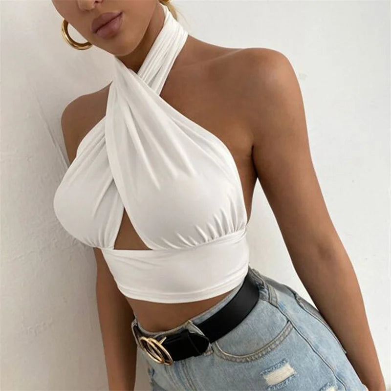 Cross Neck Halter Crop Top