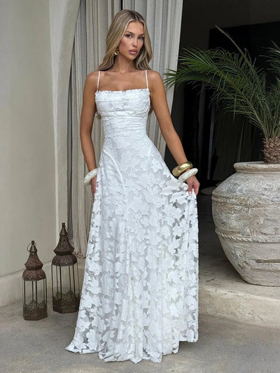 JULISSA MO Sexy Backless Chiffon Bandage Women Maxi Dress Spaghetti Strap Floral Dress Summer Skinny Elegant Party Evening Dress