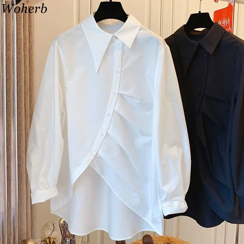 New Autumn Oversized Blouses for Women 2025 Blusas Mujer De Moda Fashion White Shirts Casual Korean All Match Pleated Y2k Tops