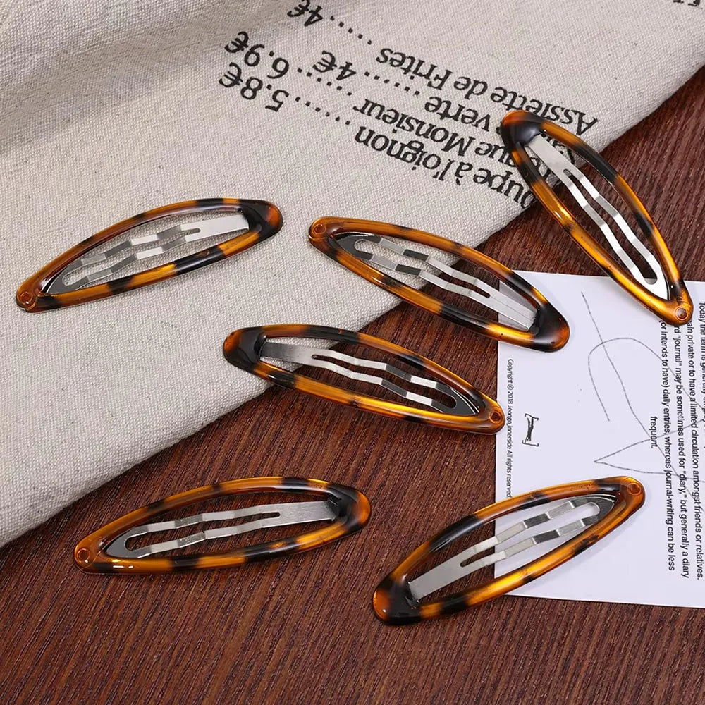 2/4/8Pcs Vintage Leopard Hair Clips Y2K Cute Korean Charm BB Hair Clip Print Glue Oval Hair Clips Student Woman Hair Accessories