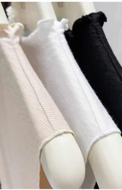 2025 Ruffled Knitted Top Women Y2K Tank Top Half Neck Vest Female Sleeveless Sweater Chic Soft Streetwear Solid Skinny Tube Top