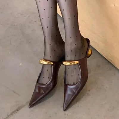 Chunky Pointed Toe Slippers Women Metal Buckle Retro Slides Female Comfy Fashion Low Heel Sandals Designer Mules Pumps Women