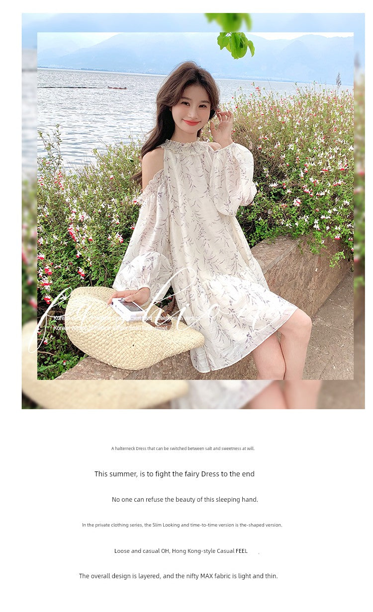 Strapless Dress Covering Belly Thin French Fairy Halterneck