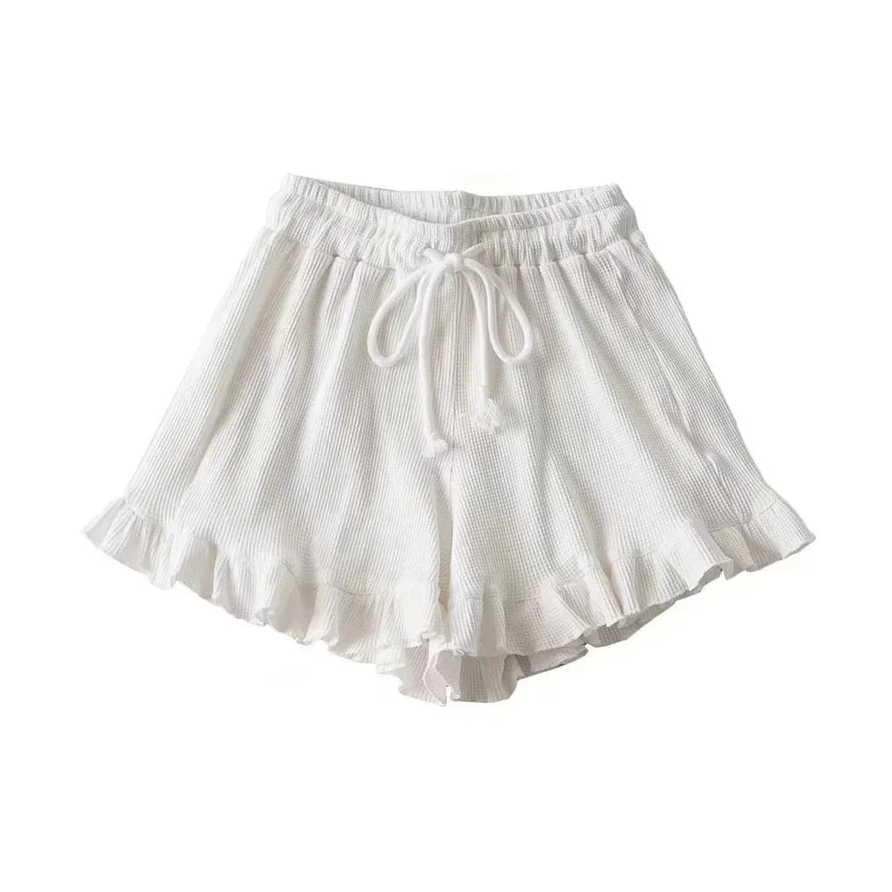 2025 New Summer Ruffled Shorts Fashion Women Y2K Solid Higt Waist Comfortable Loose Short Pants Casual Streetwear Chic Clothing