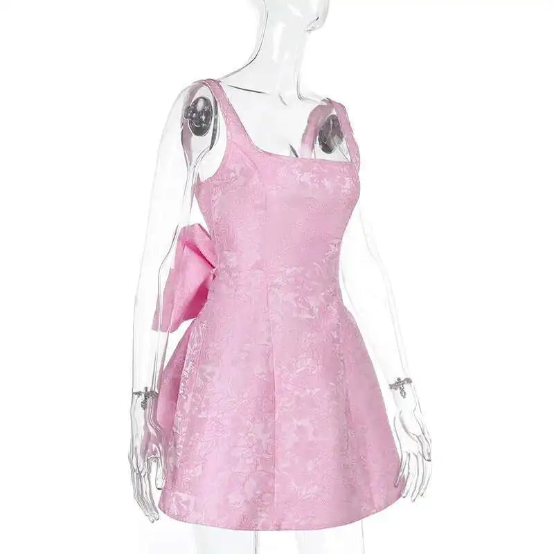 Townlike Jacquard Waist Wrap A-line Dress Women Spaghetti Strap 2025 Spring Summer Dress Bow Nightclub Sexy Party Dresses