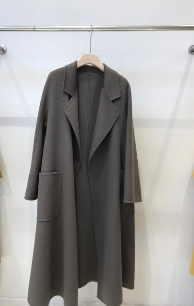 2024 Winter Jacket Women Water Wave Pattern Cashmere Coat Long High-end Double-sided Wool Blends Luxury Outerwear Streetwear