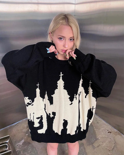 Hip Hop Men Women Streetwear Vintage Harajuku Knitted Sweater winter Pullover Loose Retro y2k gothic sweater top Halloween EMO