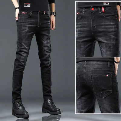 Warm Fleece Pants Winter Man Cowboy Man Thermal Fleece Lined Black Korean Fashion Slim Thicken Plush Wool Boot Cut Jeans Men