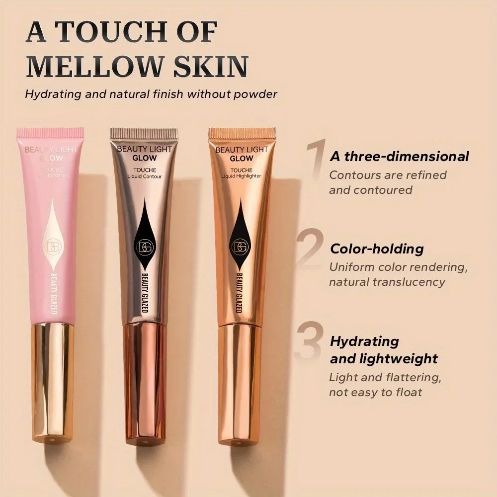 Waterproof Long-lasting Liquid Contour Cream with Sponge Brush Highlighter and Concealer - Silky and Creamy on Face and Body