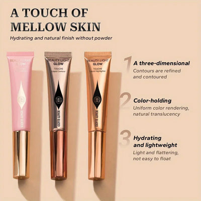 Waterproof Long-lasting Liquid Contour Cream with Sponge Brush Highlighter and Concealer - Silky and Creamy on Face and Body