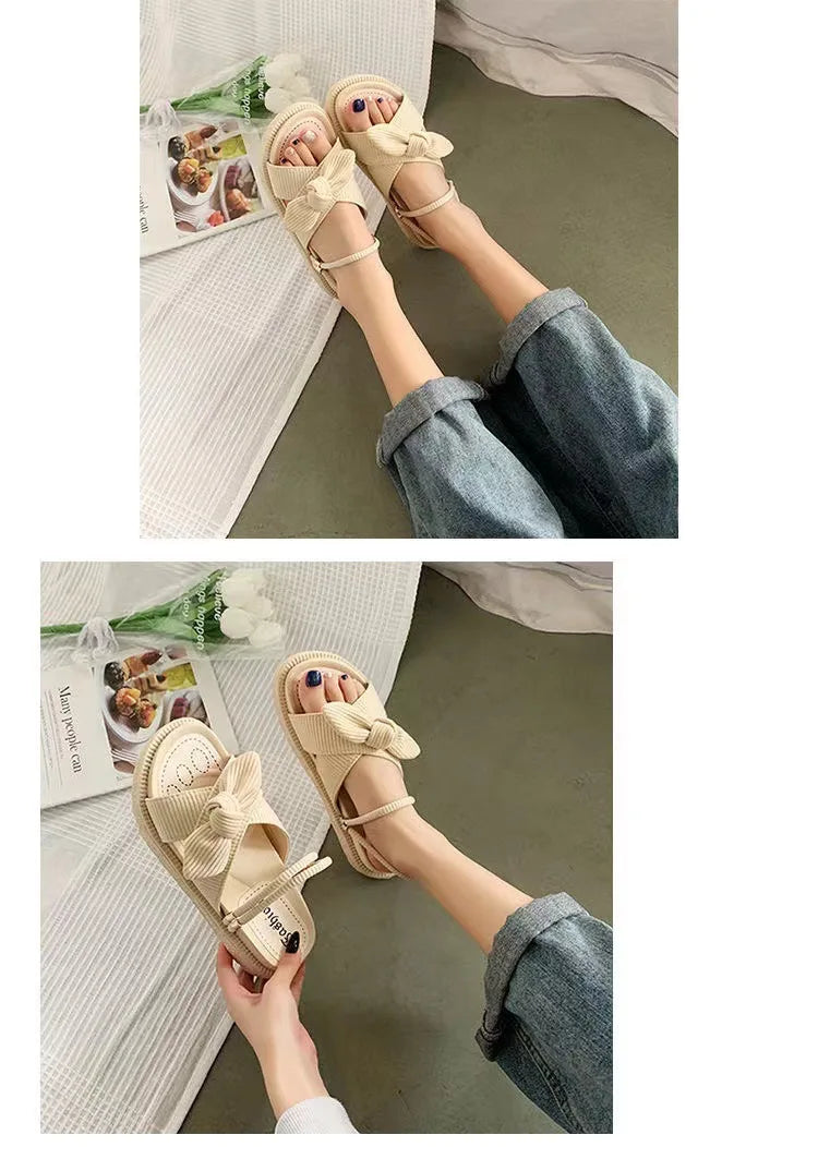 Fairy Style Women Sandals 2024 New Summer Women Slippers Outdoor Platform Beach Shoes Sexy Butterfly-Knot Women Roman sandalias