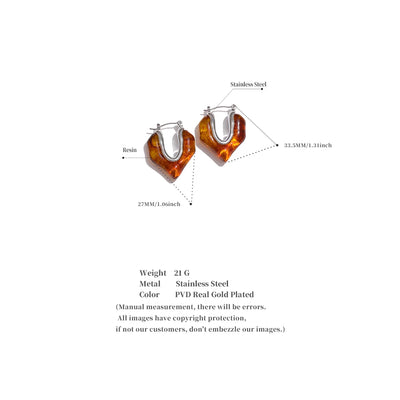 Yhpup Fashion Amber Resin Geometry Hoop Earrings Trendy Stainless Steel 18K PVD Plated Jewelry Accessories Gift