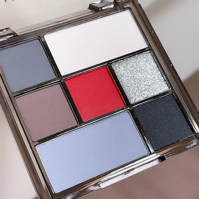 Girl 7 Color Eyeshadow Palette Grey Red Black Smoky Eye Highlighter Korean Shiny Glitter Eye Shadow Gothic Eyes Makeup Cosmetics