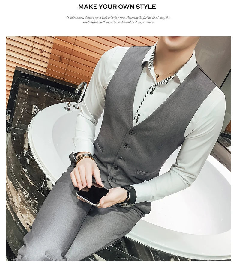 M-5XL Plus Size Men's Slim Fit Mens Suit Vest Casual Suit Vest Man Formal Businss Vests Male Waistcoat Gilet Homme XXXXXL