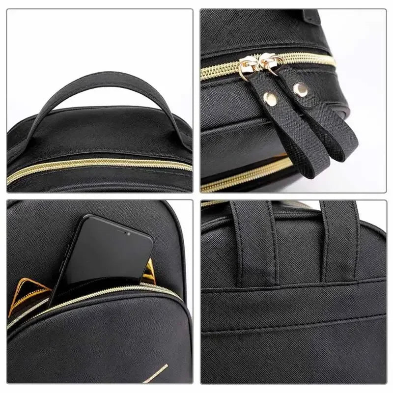 Travel Backpack Women Rucksack Teenagers 2023 Student School Bags for Girls Cartoon Cat PU Leather Satchel Black Shoulder Bag