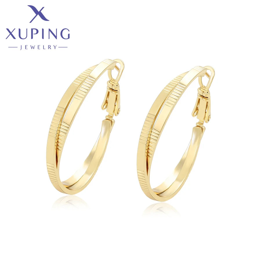 Xuping Jewelry New Arrival Trendy Fashion Серьги Light Gold Color Hoop Earrings for Women Girl Party Gift X001019741