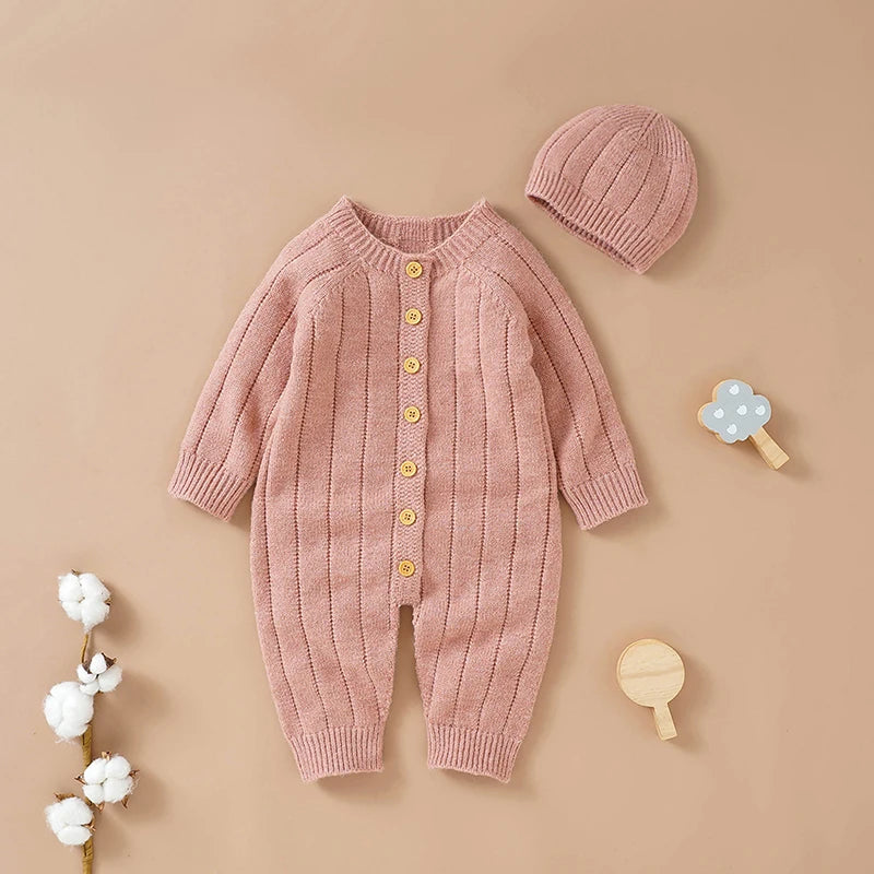 Ma&Baby 0-18M Warm Baby Clothing Knit Romper Newborn Infant Toddler Boy Girl Long Sleeve Jumpsuit + Hat Fall Spring Outfits