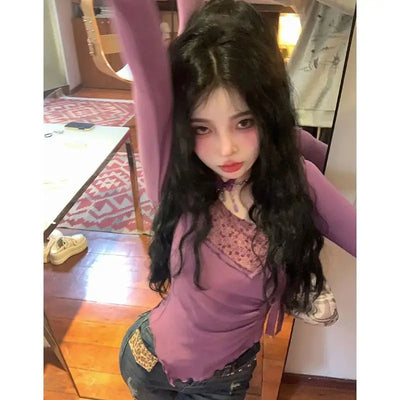 2025 Autumn New Long Sleeve Bottoming T-Shirts Women Elegant Sweet Y2k Aesthetic Tshirts Korean Irregular Chic Bow Tees Femme