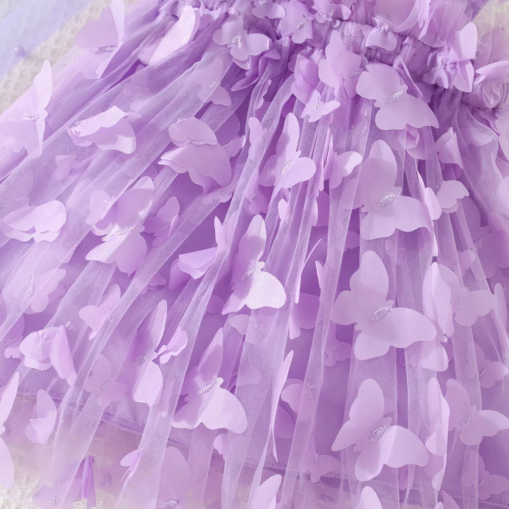 (0-3 Years) Summer New Baby Girls Dress Solid Color Halter Butterfly Embellished A-Line Skirt Mesh Sweet Princess Dress