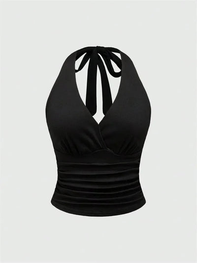 Leopard Printed V-neck Backless Halter Crop Top for Women Summer Sexy Y2K Sleeveless Ruched Top Streetwear