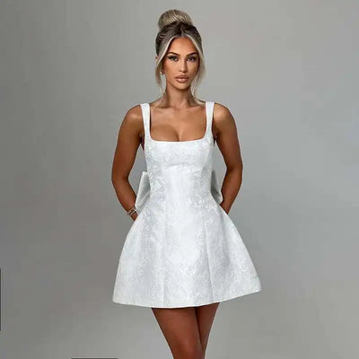 Townlike Jacquard Waist Wrap A-line Dress Women Spaghetti Strap 2025 Spring Summer Dress Bow Nightclub Sexy Party Dresses