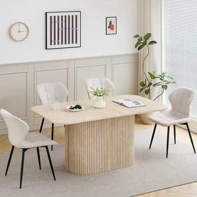 Nordic Solid Wood Dining Table, Corrugated Base Home Dining Table, Simple Kitchen / Dining Table, for 4 - 6 People