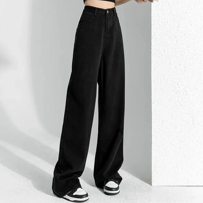 Woman High Waist Stacked Straight Leg Jeans Female Gothic Loose Wide Leg Pants Girls Y2k Black Blue Light Blue Denim Trousers