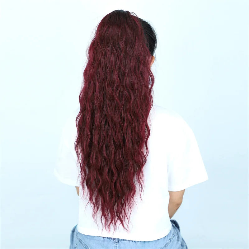 Curly Wavy Drawstring Ponytail Extension Long Clip In Ponytail Hair Extensions for Black Women Blonde Synthetic Fake Hairpieces